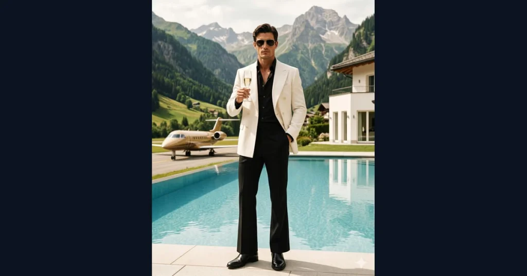 Billionaire Style Prompt | Wealthy Man With Gold Private Jet — AI result